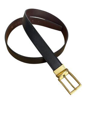 Coach Black & Brown Reversible Leather Belt Gold-Tone Buckle 33" K12 Mens F92025